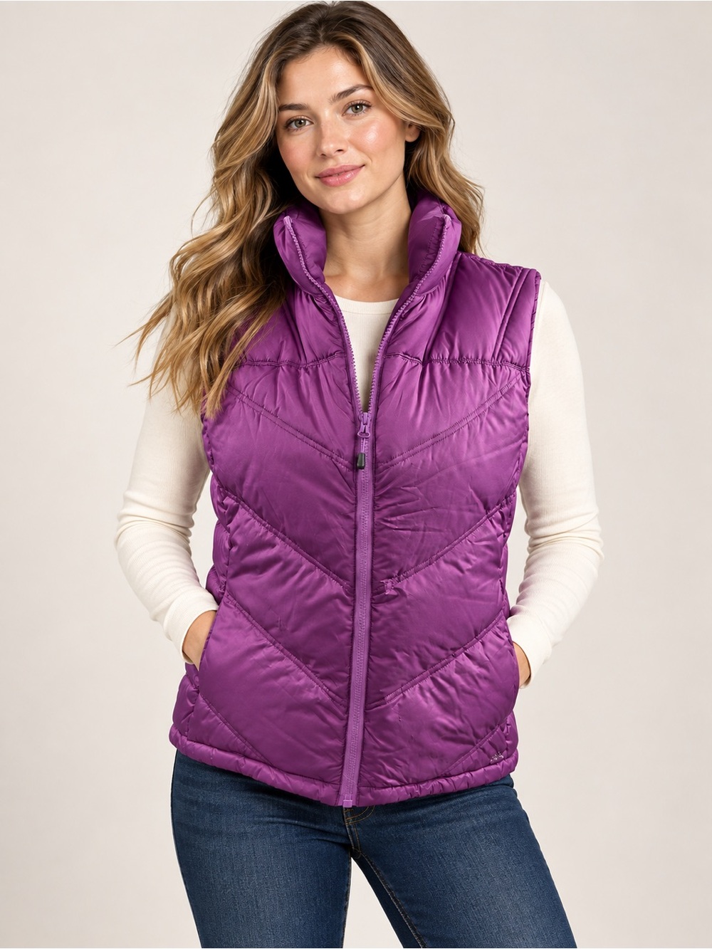 Cabela’s Goose Down Puffer Vest Women’s Medium Purple 650 Fill Full Zip